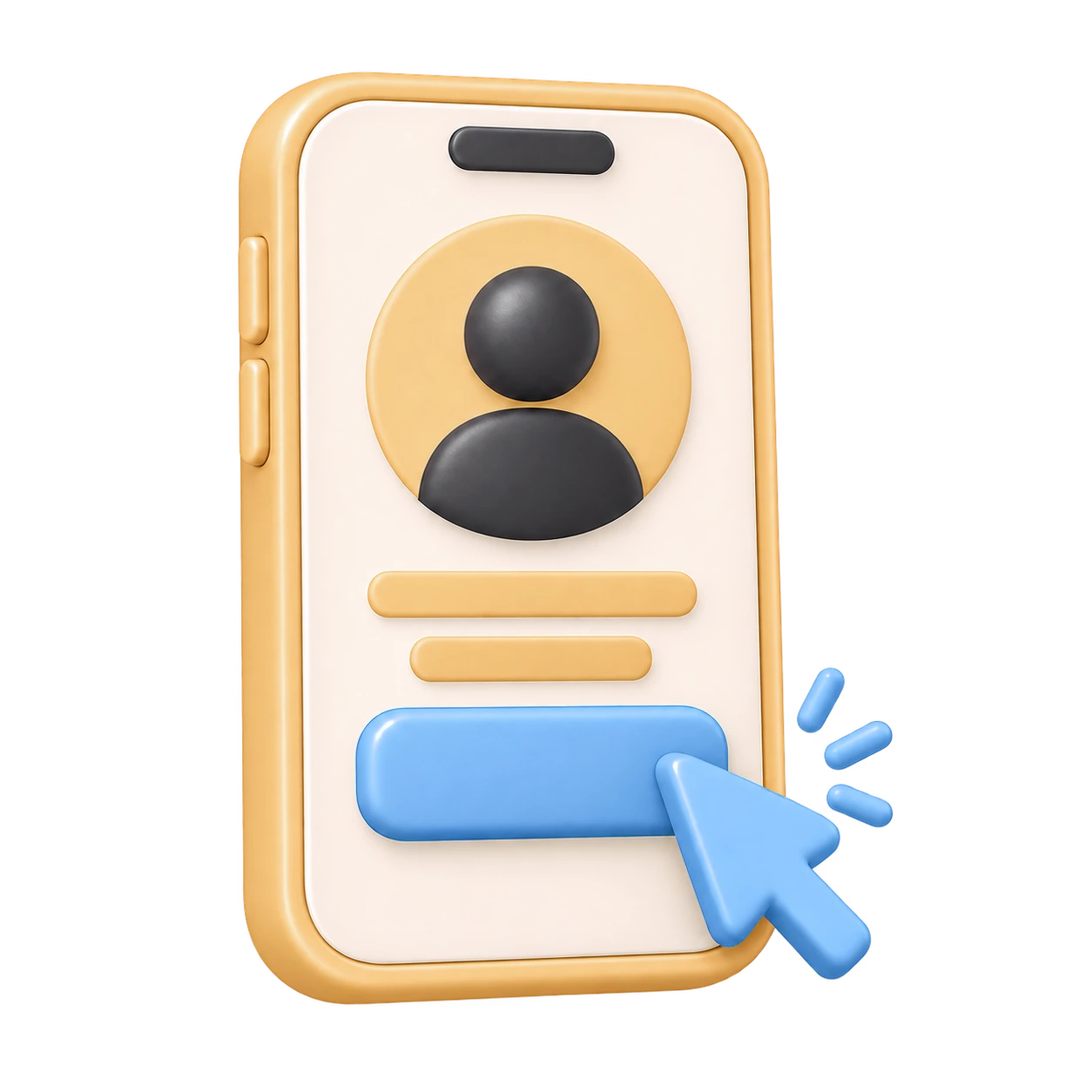 Illustrazione di un telefono con un profilo e una freccia sul pulsante
